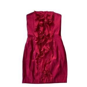 Jessica McClintock Strapless Ruffle Cocktail Mini Dress Maroon Red Size 6